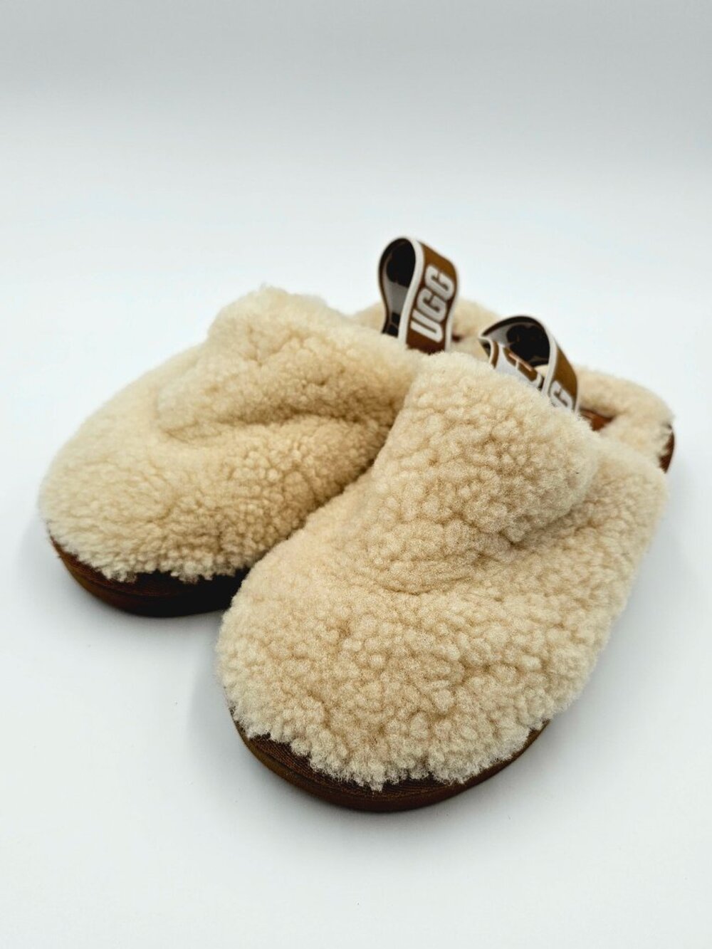 UGG Shearling Slide Slippers Ivory Tan Slip-On 1123633K Youth Size 13